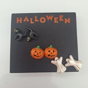 Halloween Themed Kids Earrings Set - Black, Orange, White